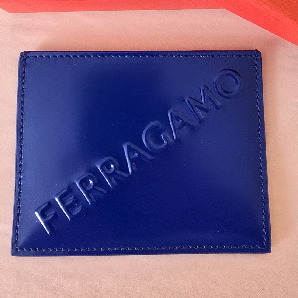Ferragamo Leather Card Case Lapis Blue